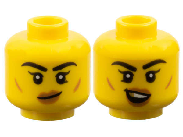 Lego (N) ~ Minifigure Head Dual Sided Female Black Thick Eyebrows Single Eyelashes Lower  ~ [Yellow]