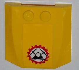 Lego (U) ~ Wedge 4 x 4 x 2/3 Triple Curved with Miners Logo (Helmet with Crossed Pickaxe ~ [Yellow]