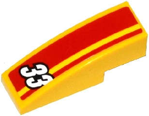 Lego (U) ~ Slope Curved 3 x 1 with White '33' and Red Stripes Pattern (Sticker) - Set 60 ~ [Yellow]