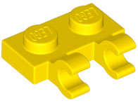 Lego (N) ~ Plate Modified 1 x 2 with 2 Open O Clips (Horizontal Grip) ~ [Yellow]