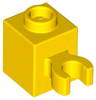Lego (N) ~ Brick Modified 1 x 1 with Open O Clip (Vertical Grip) - Hollow Stud ~ [Yellow]