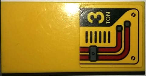 Lego (U) ~ Tile 2 x 4 with '3 TON' Air Vents and Red Pipes Pattern (Sticker) - Set 60124 ~ [Yellow]