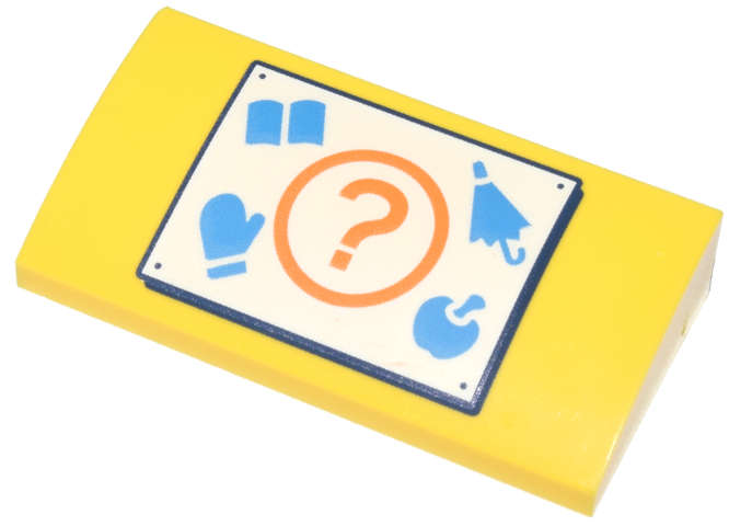 Lego (N) ~ Slope Curved 2 x 4 x 2/3 with Bottom Tubes with White Sign Orange Question Mar ~ [Yellow]
