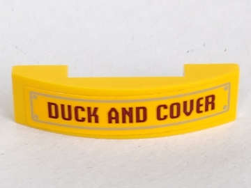 Lego (U) ~ Slope Curved 4 x 1 x 2/3 Double with 'DUCK AND COVER' Pattern (Sticker) - Set ~ [Yellow]