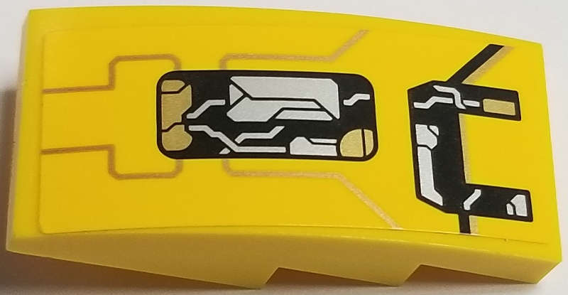 Lego (U) ~ Slope Curved 4 x 2 with Gold Lines and Open Machinery Panels Pattern Model Le ~ [Yellow]
