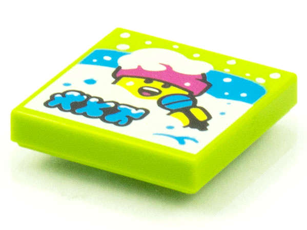 Lego (N) ~ Tile 2 x 2 with BeatBit Album Cover - Singer in Deep Snow Pattern ~ [Lime]