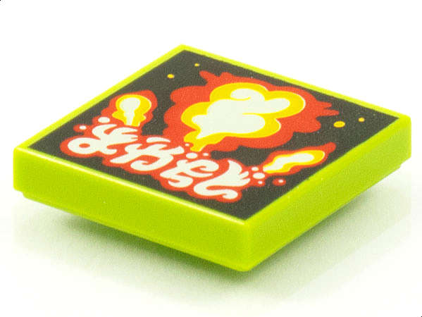 Lego (N) ~ Tile 2 x 2 with BeatBit Album Cover - Explosion Pattern ~ [Lime]