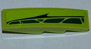 Lego (U) ~ Slope Curved 4 x 1 with Black Line and Dark Green Scales Pattern Model Right (S ~ [Lime]