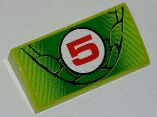 Lego (U) ~ Slope Curved 2 x 4 x 2/3 with Bottom Tubes with Snake Nose and Red '5' in White ~ [Lime]