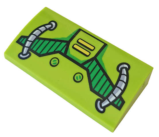 Lego (N) ~ Slope Curved 2 x 4 x 2/3 with Bottom Tubes with Green Grille and Gray Hoses Patt ~ [Lime]