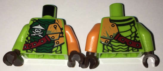 Lego (N) ~ Torso Ninjago Scales Green Stomach Ninja Skull with Crossed Swords Shoulder Armo ~ [Lime]