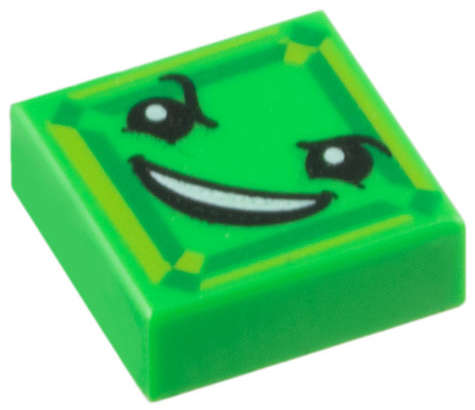 Lego (N) ~ Tile 1 x 1 with Black Eyes Raised Eyebrow Fiendish Smile with Teeth and  ~ [Bright Green]