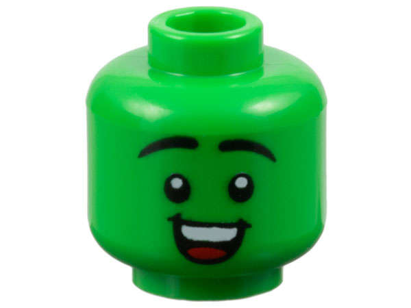 Lego (N) ~ Minifigure Head Black Eyebrows Raised Open Mouth Smile with Top Teeth an ~ [Bright Green]