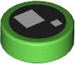 Lego (N) ~ Tile Round 1 x 1 with 2 White Squares on Black Background Pattern (Brick ~ [Bright Green]