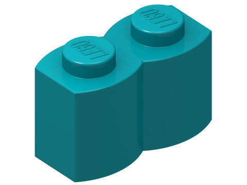 Lego (N) ~ Brick Modified 1 x 2 with Log Profile ~ [Dark Turquoise]