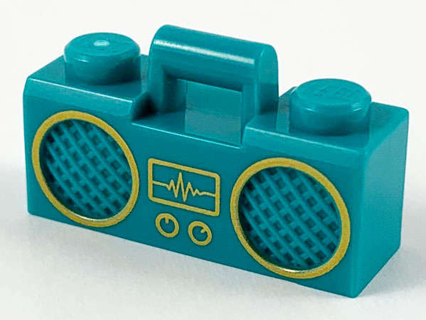 Lego NEW - Dark Turquoise Minifigure Utensil Radio Boom Box with Bar Handle with Gold Sound Wave