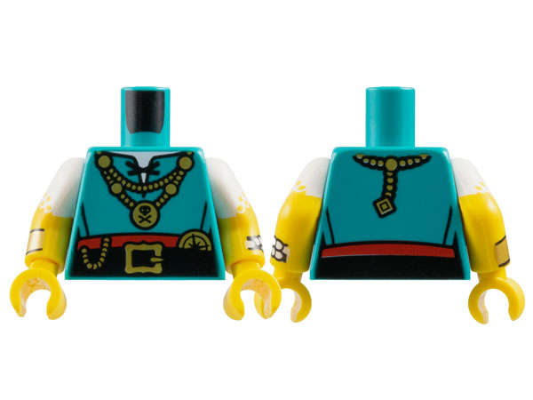 Lego (N) ~ Torso Shirt with Black Laces and Belt Red Skirt and Gold Necklaces Buc ~ [Dark Turquoise]