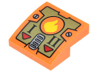 Lego (U) ~ Slope Curved 2 x 2 x 2/3 with Flame Red Arrows and 'I' and 'II' on Olive Gree ~ [Orange]