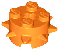 Lego NEW - Brick Round 2 x 2 with Spikes and Axle Hole~ [Orange]