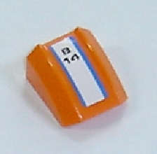 Lego Used - Slope Curved 2 x 2 Lip with 2 Blue Stripes and 'B14' Pattern (Sticker) - Set ~ [Orange]