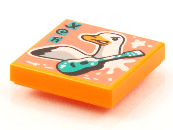 Lego (N) ~ Tile 2 x 2 with BeatBit Album Cover - Duck and Guitar Pattern ~ [Orange]