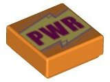 Lego (N) ~ Tile 1 x 1 with Magenta 'PWR' on Bright Light Yellow Background Metallic Pink  ~ [Orange]