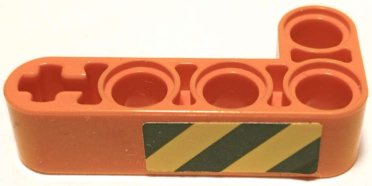 Lego (U) ~ Technic Liftarm Modified Bent Thick L-Shape 2 x 4 with Black and Yellow Dange ~ [Orange]