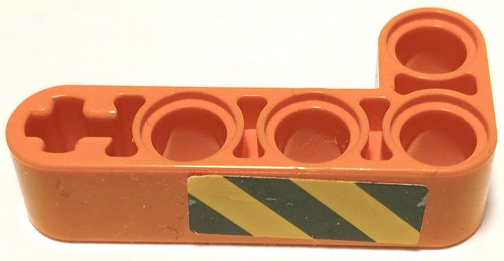 Lego (U) ~ Technic Liftarm Modified Bent Thick L-Shape 2 x 4 with Black and Yellow Dange ~ [Orange]