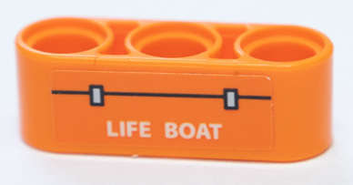 Lego (U) ~ Technic Liftarm Thick 1 x 3 with White 'LIFE BOAT' Pattern (Sticker) - Set 42 ~ [Orange]