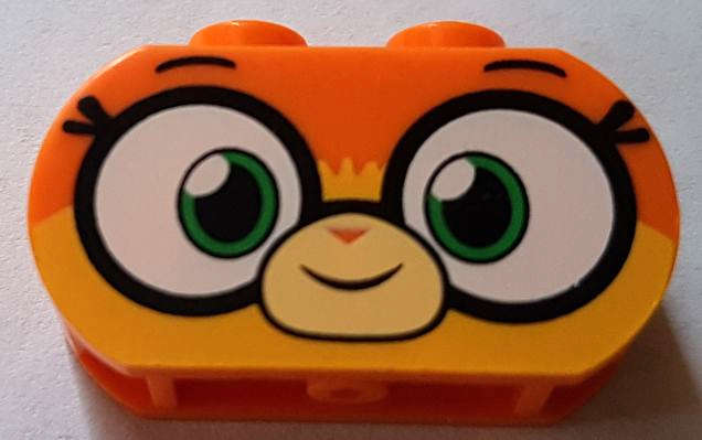 Lego (N) ~ Brick Modified 1 x 3 with Round Ends with Large Eyes and Smile Pattern (Dr. Fo ~ [Orange]