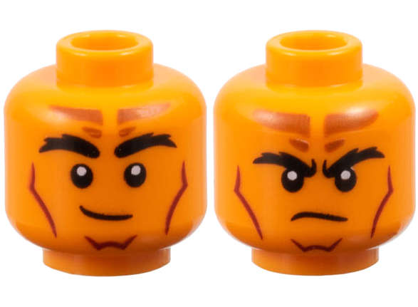 Lego (N) ~ Minifigure Head Dual Sided Black Bushy Eyebrows Dark Orange Forehead Markings  ~ [Orange]