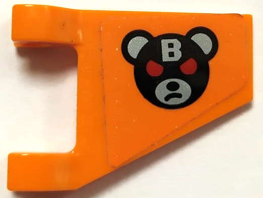 Lego (U) ~ Flag 2 x 2 Trapezoid with Bane Teddy Bear Head with Silver Letter B and Red E ~ [Orange]