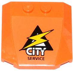 Lego (U) ~ Wedge 4 x 4 x 2/3 Triple Curved with Lightning Bolt 'CITY' and 'SERVICE' Patt ~ [Orange]