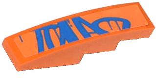Lego (U) ~ Slope Curved 4 x 1 with Blue Graffiti Tag Pattern (Sticker) - Set 70808 ~ [Orange]