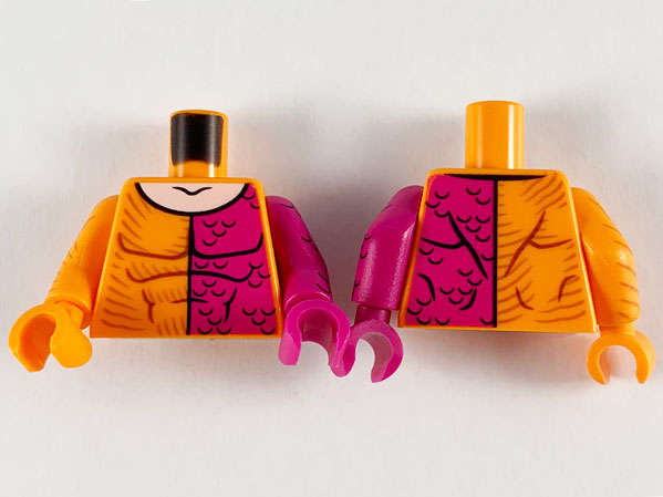 Lego (N) ~ Torso Super Hero Muscles Outline Magenta Left Side with Scales Light Nougat Ne ~ [Orange]