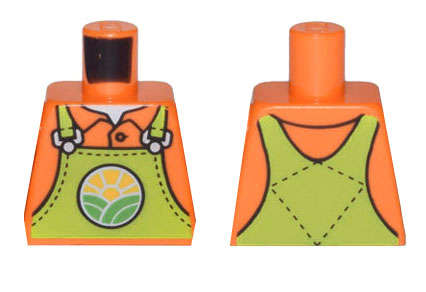 Lego (U) ~ Torso Lime Overalls with Bright Green Hills and Yellow Sun over Shirt with Co ~ [Orange]