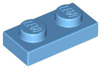 Lego (U) ~ Plate 1 x 2 ~ [Medium Blue]
