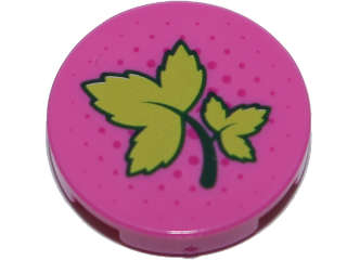 Lego (N) ~ Tile Round 2 x 2 with Bottom Stud Holder with Ivy Leaves and Dark Pink Dots ~ [Dark Pink]