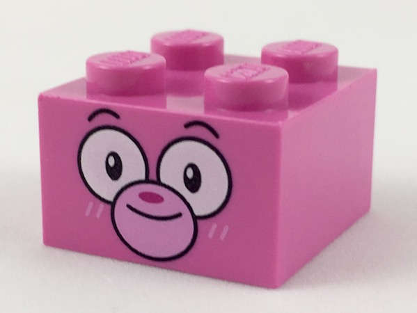 Lego (N) ~ Brick 2 x 2 with Cat Face Black Eyebrows Large White Eyes Bright Pink Muzzl ~ [Dark Pink]