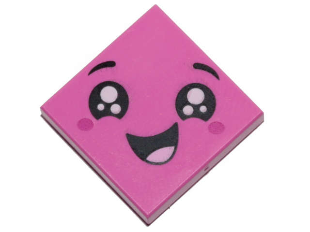 Lego (N) ~ Tile 2 x 2 with Face Smile Open Mouth Black Eyes with White Pupils Raised E ~ [Dark Pink]