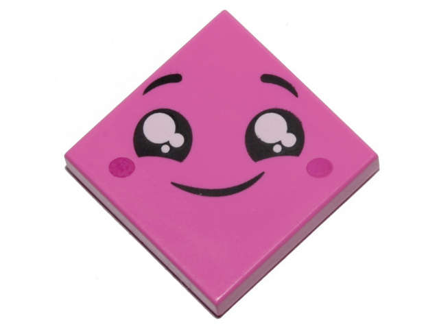 Lego (N) ~ Tile 2 x 2 with Face Smile Black Eyes with White Pupils Raised Eyebrows Red ~ [Dark Pink]