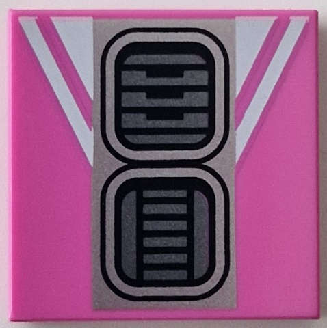 Lego (N) ~ Tile 2 x 2 with Dark Silver SW R2-D2 Astromech Droid Vents on Silver Rectan ~ [Dark Pink]