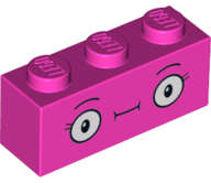 Lego (N) ~ Brick 1 x 3 with Large Round Eyes and Eyelashes Pattern ~ [Dark Pink]