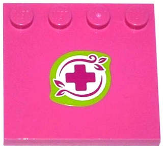 Lego (U) ~ Tile Modified 4 x 4 with Studs on Edge with Magenta Cross and Leaves in Li ~ [Dark Pink]