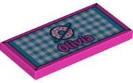 Lego (N) ~ Tile 2 x 4 with 'Olivia' and Beach Towel Pattern ~ [Dark Pink]