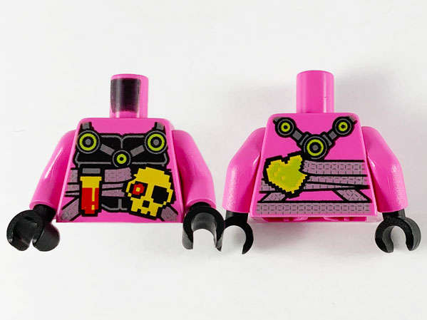 Lego NEW - Torso Ninjago Black Breastplate with Silver Straps Pixelated Flask Skull an~ [Dark Pink]