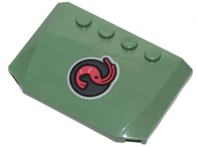Lego (U) ~ Wedge 4 x 6 x 2/3 Triple Curved with Red Shrimp on Dark Gray Background P ~ [Sand Green]