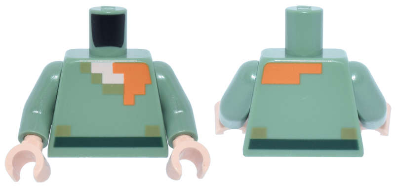 Lego (N) ~ Torso Pixelated Shirt with Olive Green Collar and Dark Green Belt Light No ~ [Sand Green]