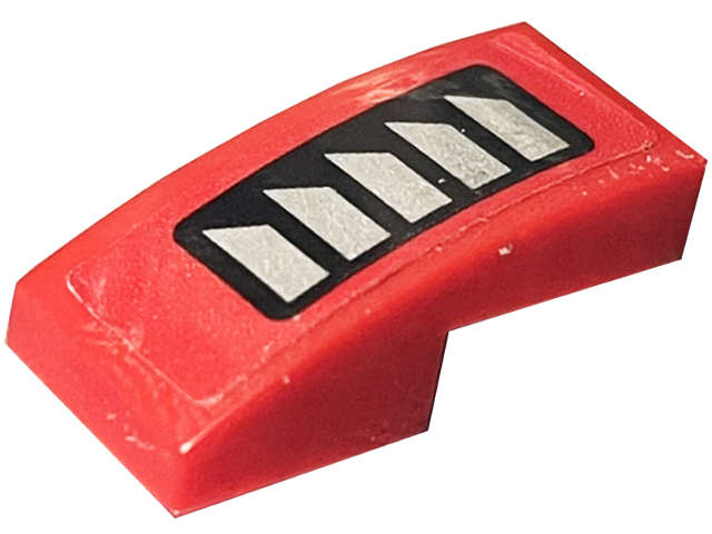 Lego (U) ~ Slope Curved 2 x 1 x 2/3 with 5 Silver Vent Grilles in Black Rectangle on Red Ba ~ [Red]