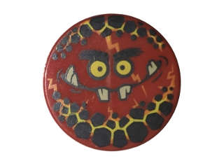 Lego (N) ~ Tile Round 2 x 2 with Bottom Stud Holder with Globlin Face with Small Teeth Patte ~ [Red]